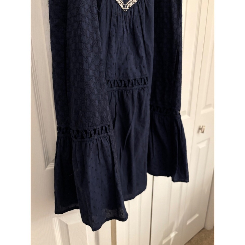 Maeve Anthropologie Navy Embroidered Dress Size 2 Oversized  Boho Tiered Cotton - Picture 7 of 11